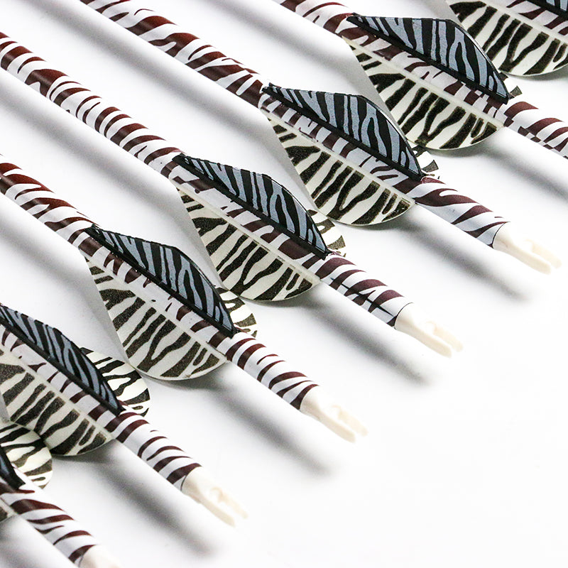 New Spine 340 400 600 Zebra Pattern Carbon Arrow Shaft ID6.2mm 2" Plastic Vanes