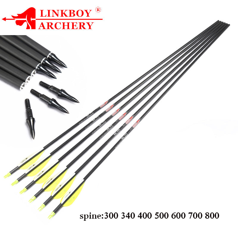 6/12-Pack Pure Carbon Arrows 3inch Plastic Vanes Spine300-1000 ID6.2mm for Compound Traditional Bow