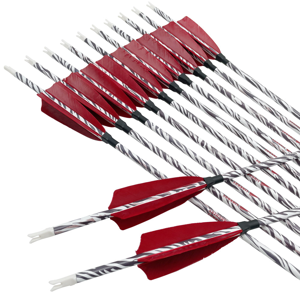 12pc ID6.2mm 32Inch Pure Carbon Fast 4-Pack Feathers Sp340 400 600 Zebra Skin Arrows
