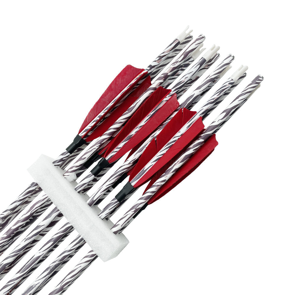 12pc ID6.2mm 32Inch Pure Carbon Fast 4-Pack Feathers Sp340 400 600 Zebra Skin Arrows